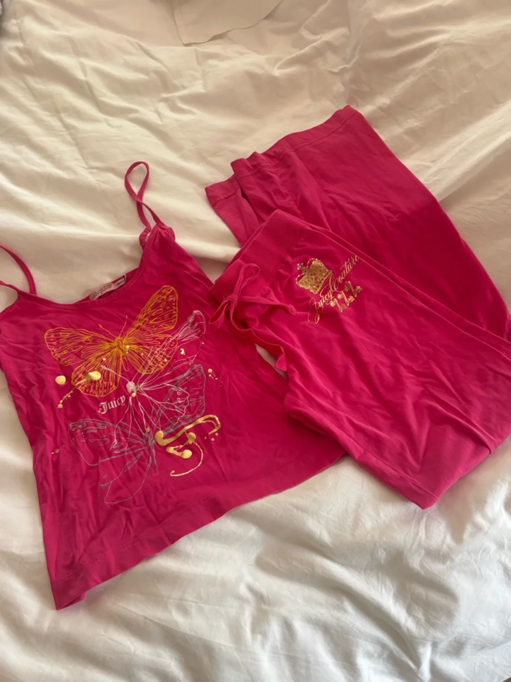 Vntg Juicy Couture Hot Pink Butterfly Cami & Pants Pajama Set - Picture 2 of 8